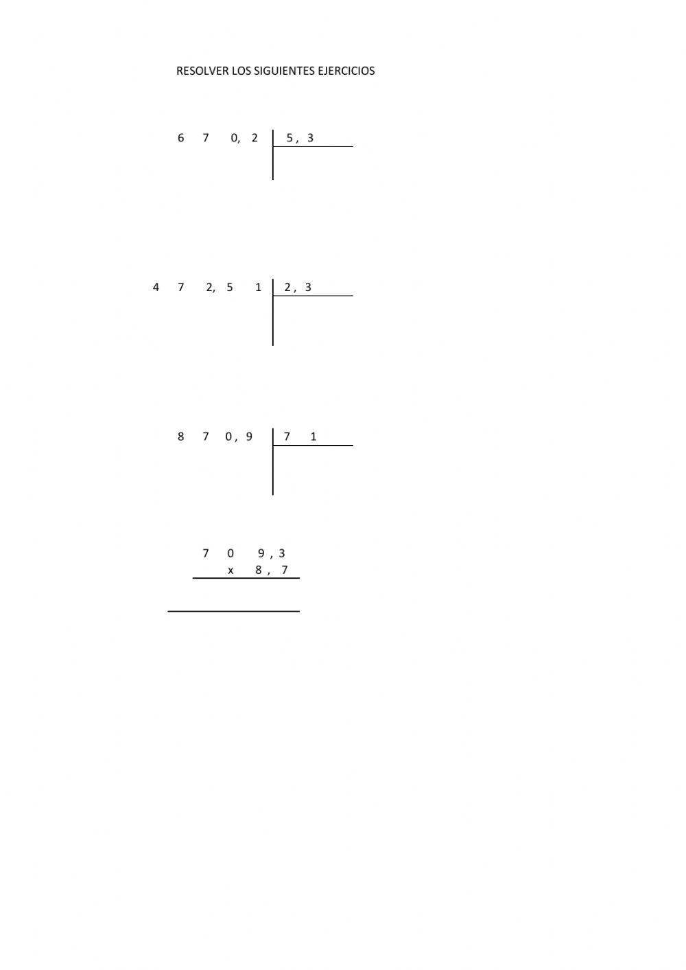 Operaciones con decimales