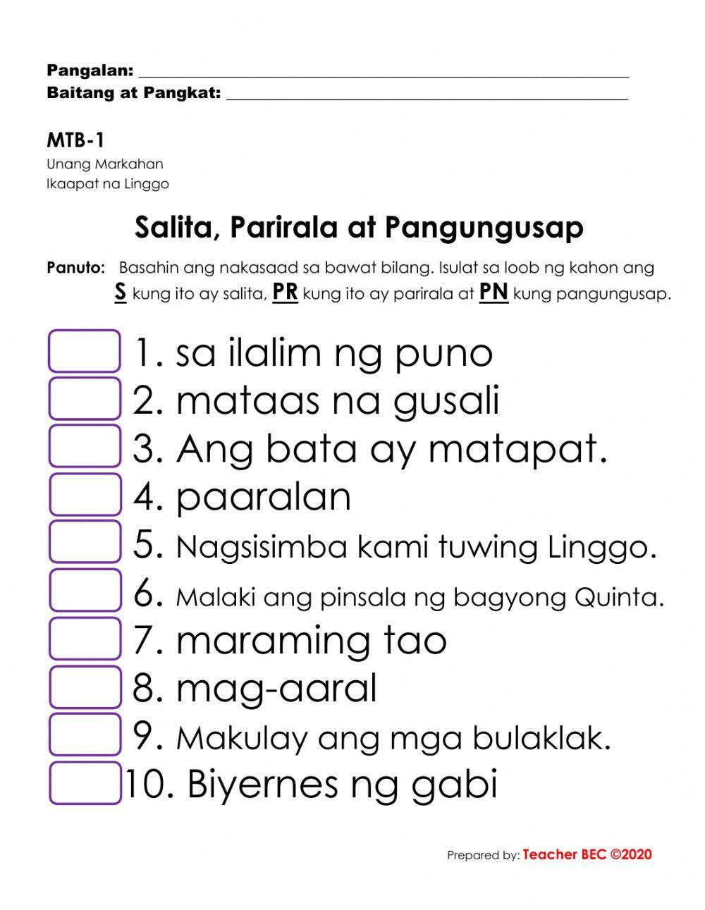 Salita-Parirala-Pangungusap