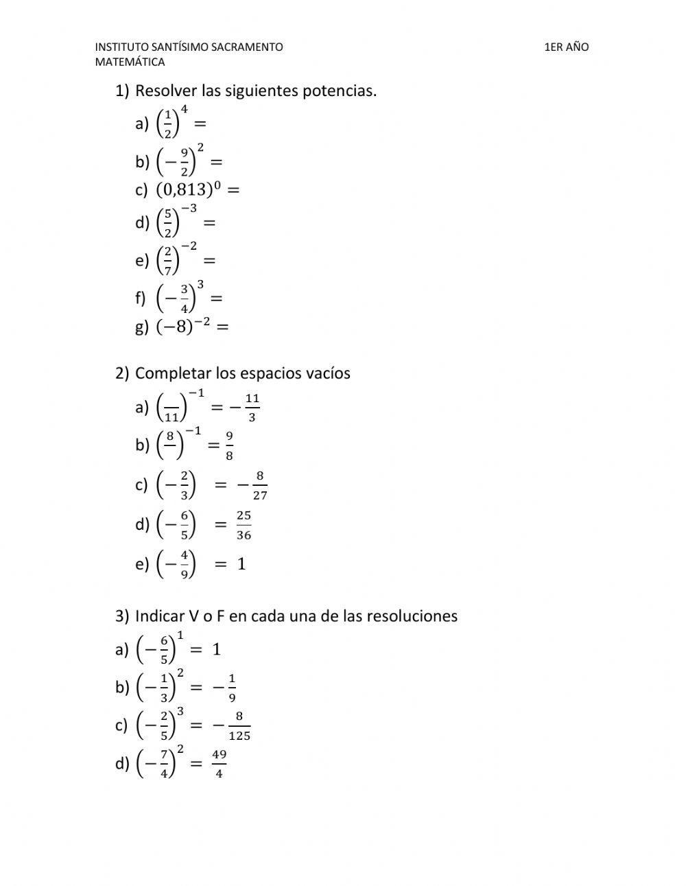 Potenciación de fracciones