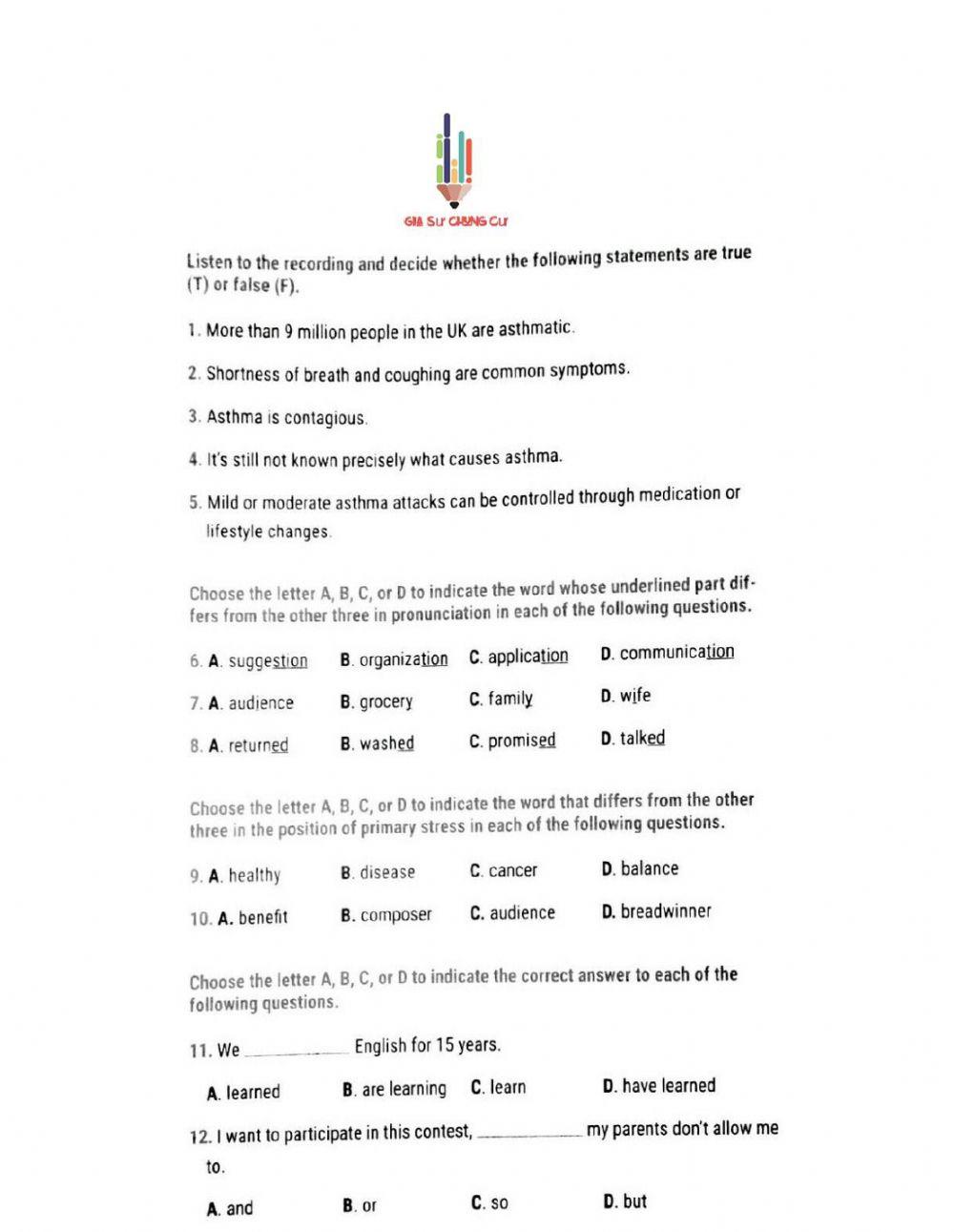 Lớp 10 - Kiểm tra giữa kỳ 1