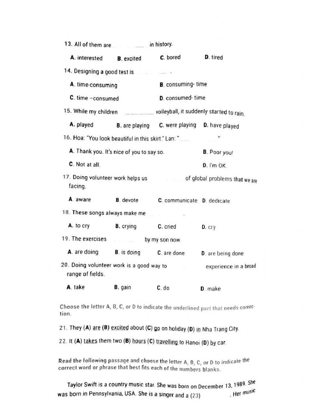 Lớp 10 - Kiểm tra giữa kỳ 1