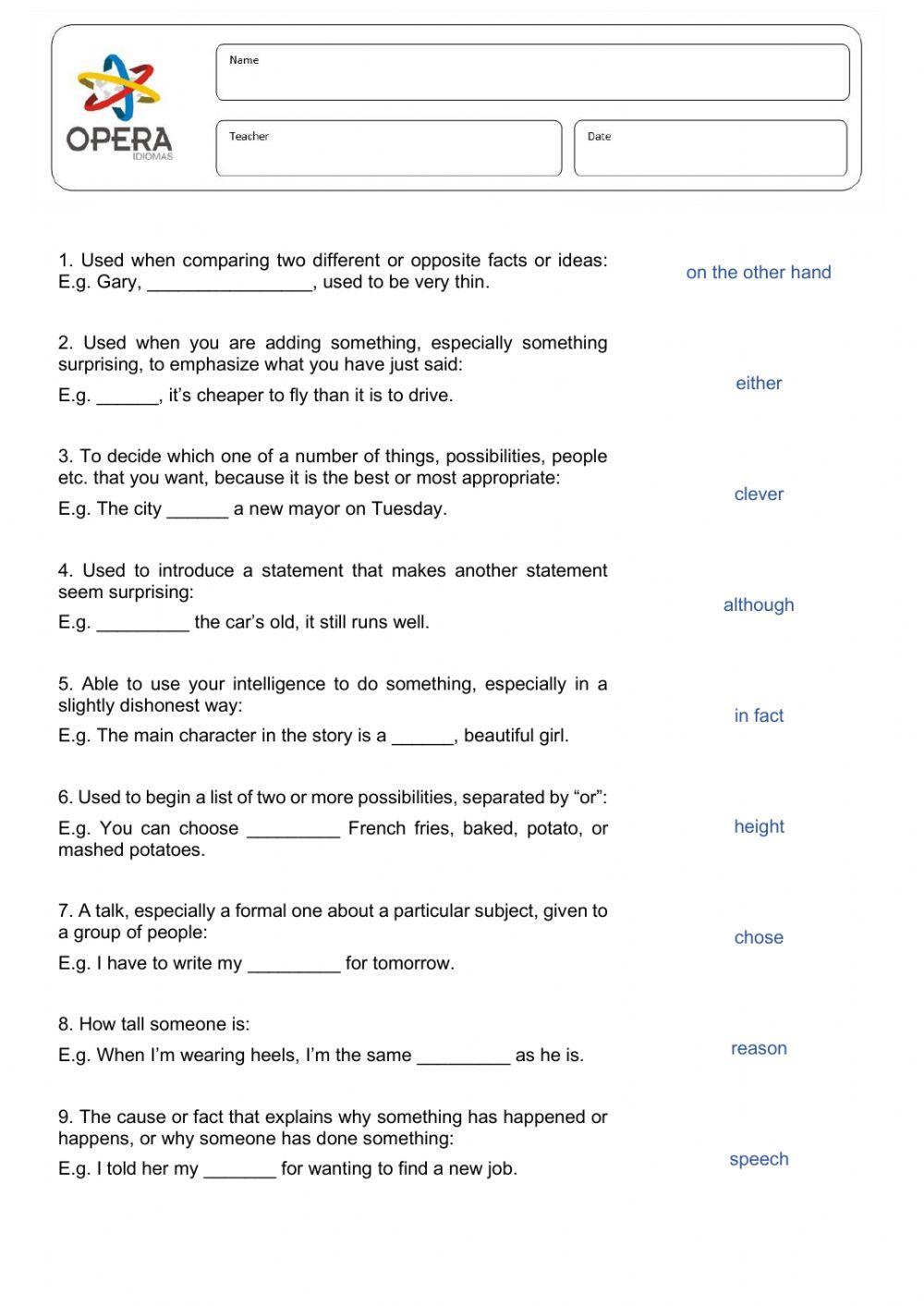 7C - words and ideas worksheet | Live Worksheets