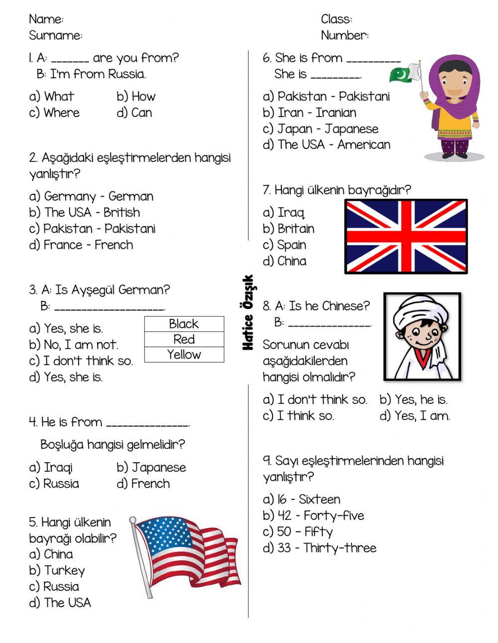4.2. Countries and Nationalities Quiz for 4th Grades