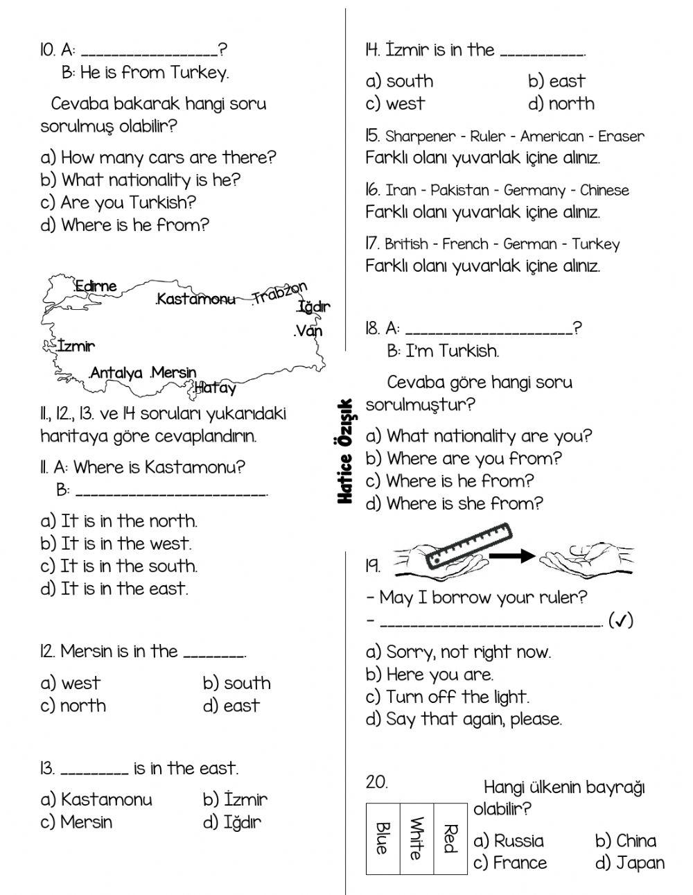 4.2. Countries and Nationalities Quiz for 4th Grades