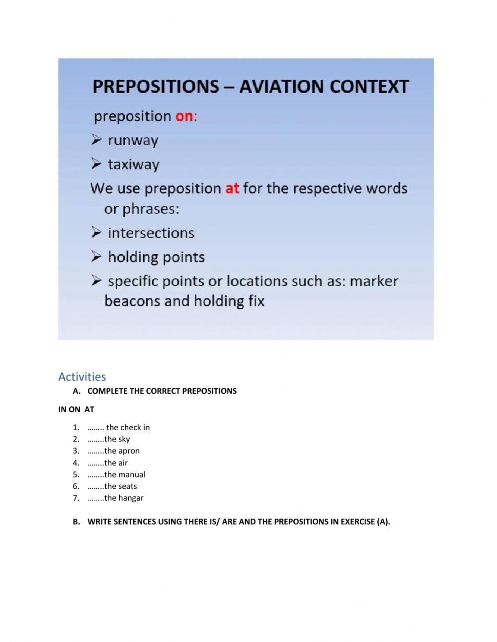 Prepositions for aviation