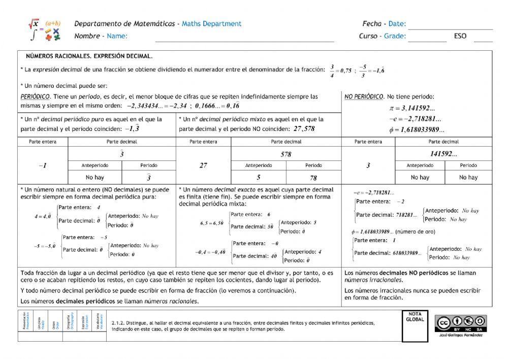 Números racionales. Expresión decimal 2
