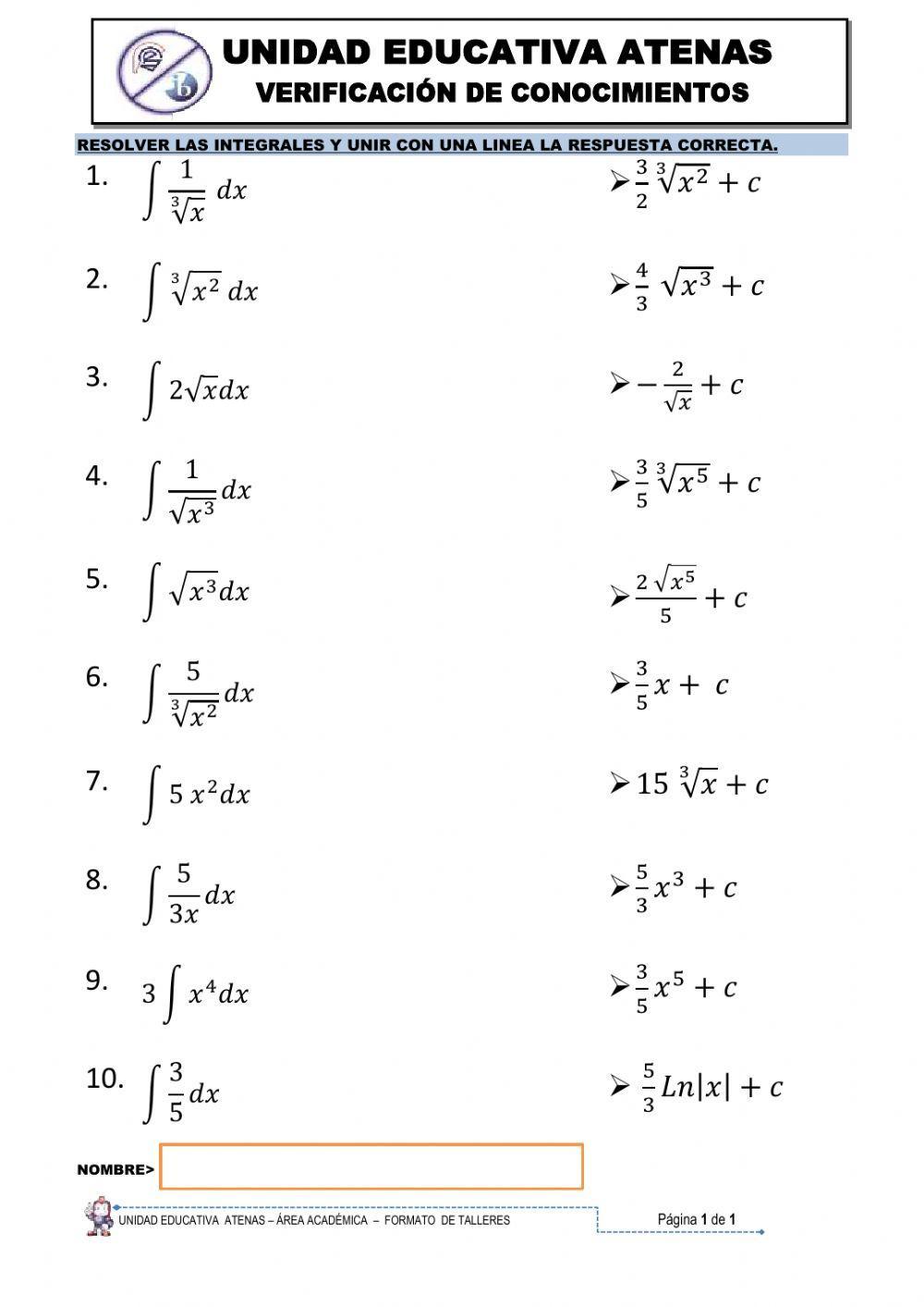 Integrales simples y directas