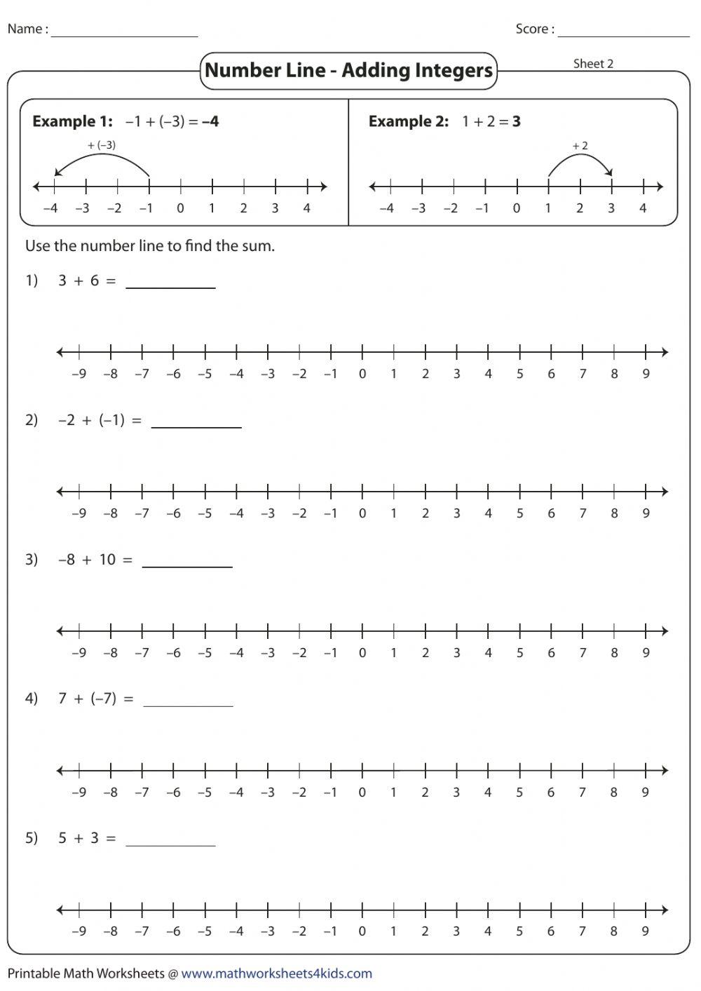 Adding integers on Number Line online exercise for Live Worksheets