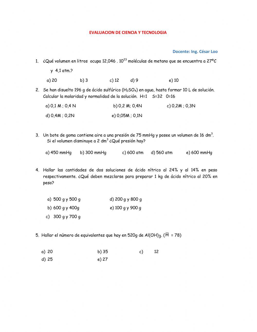 Evaluación de química