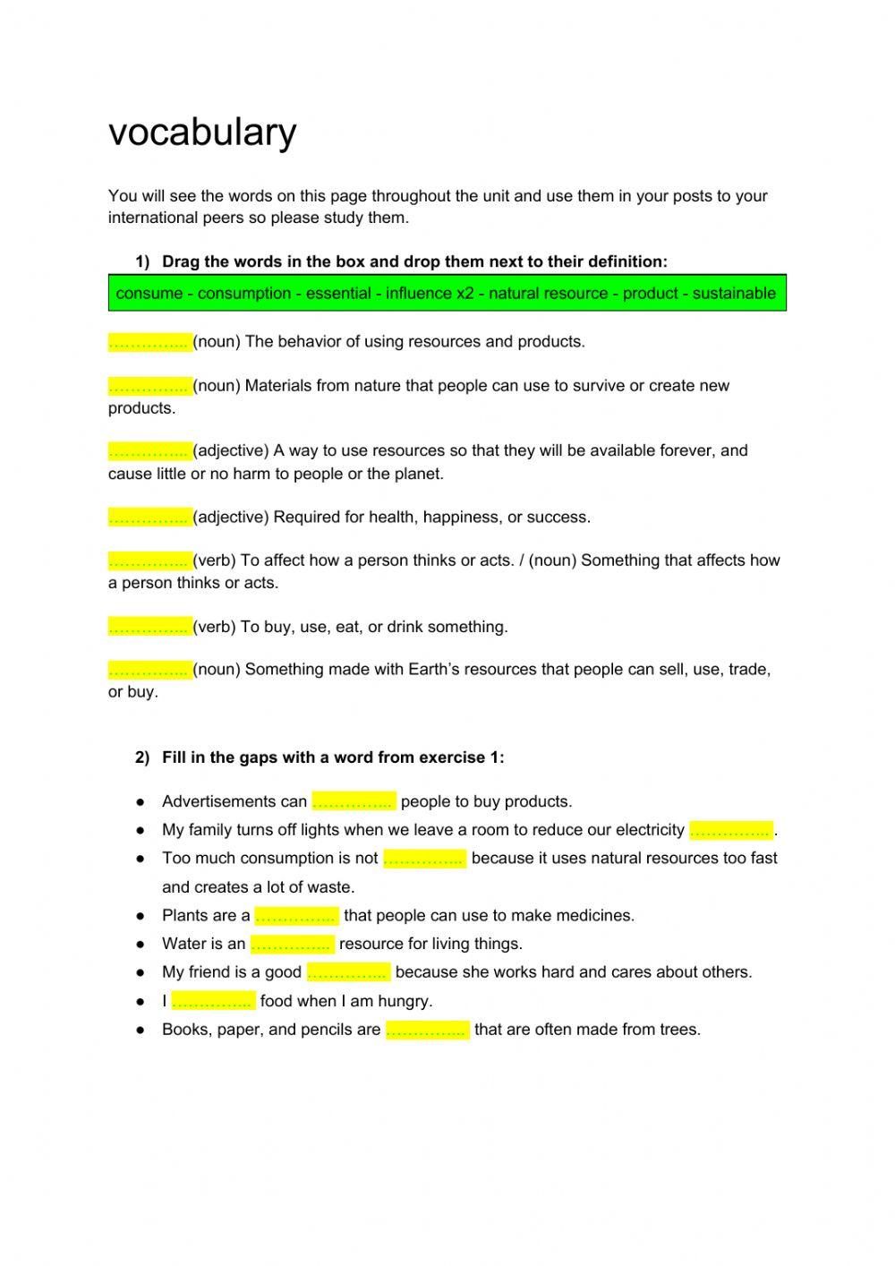 GS Unit 2 Vocabulary