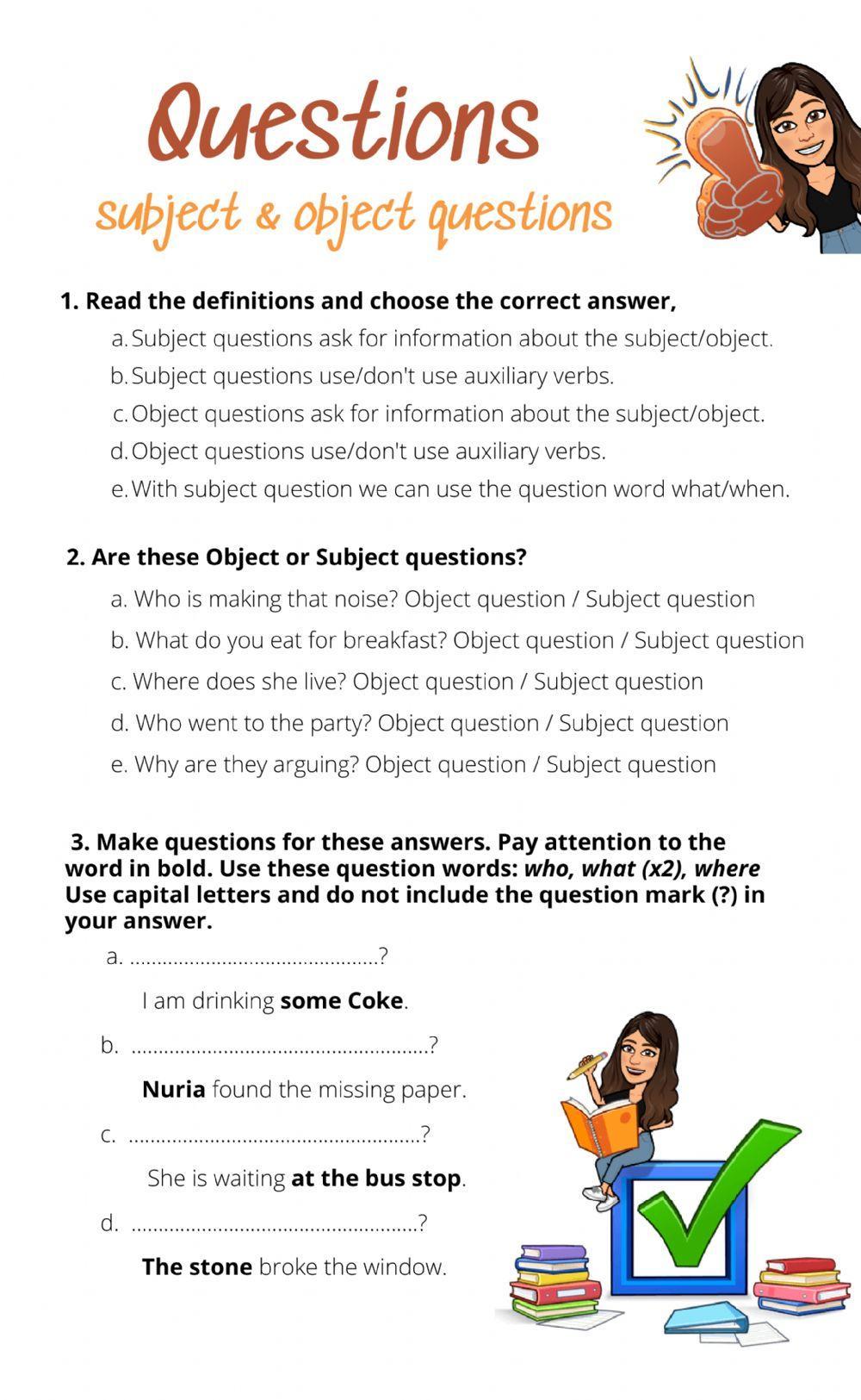 Subject and Object questions Subject and Object questions