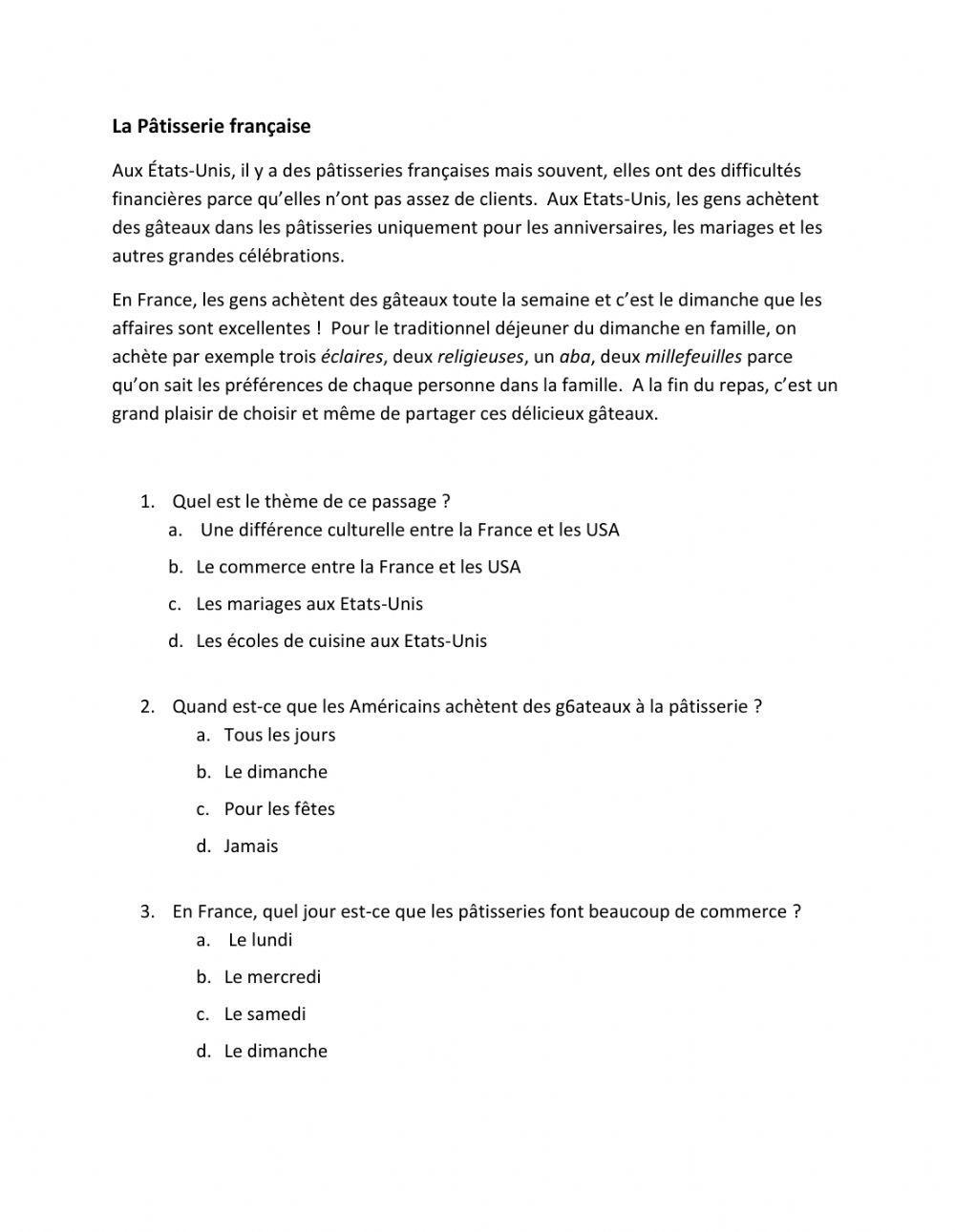 La Pâtisserie Française - lecture