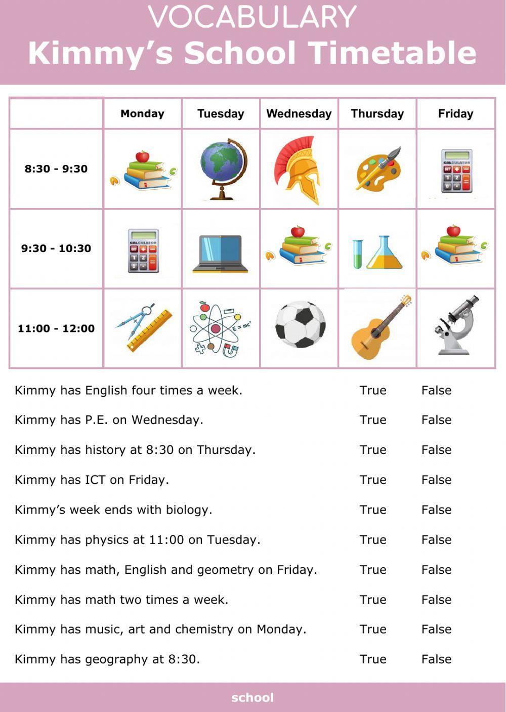 Kimmy's school timetable