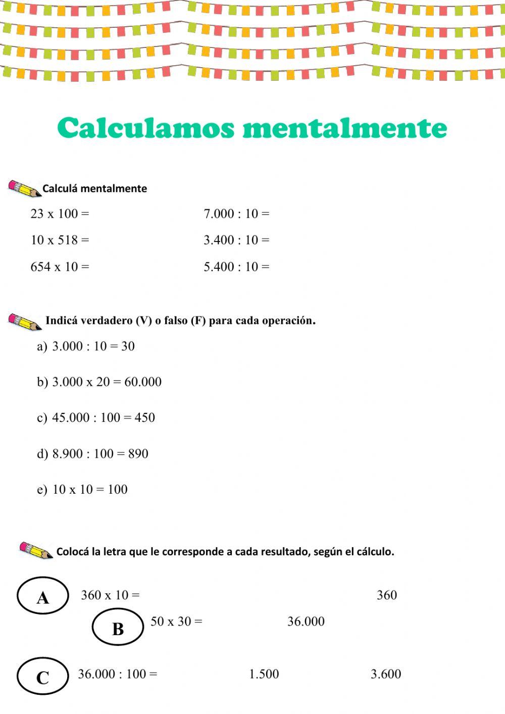 Calculo mental- Multiplicación y división