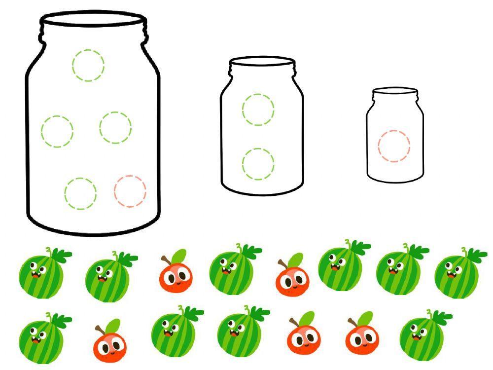 Reparte las frutas en  los frascos