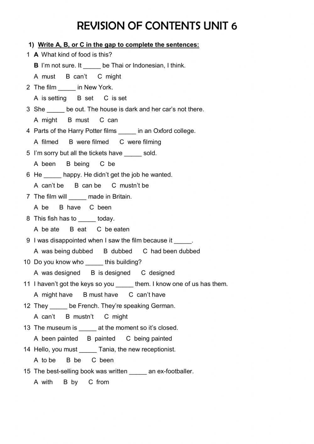 English file unit 6 revision of contents