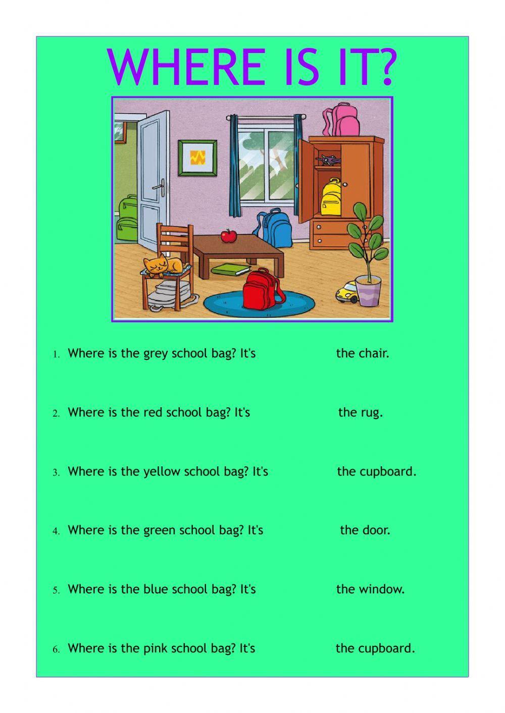 Prepositions of place: in, on, under, behind worksheet