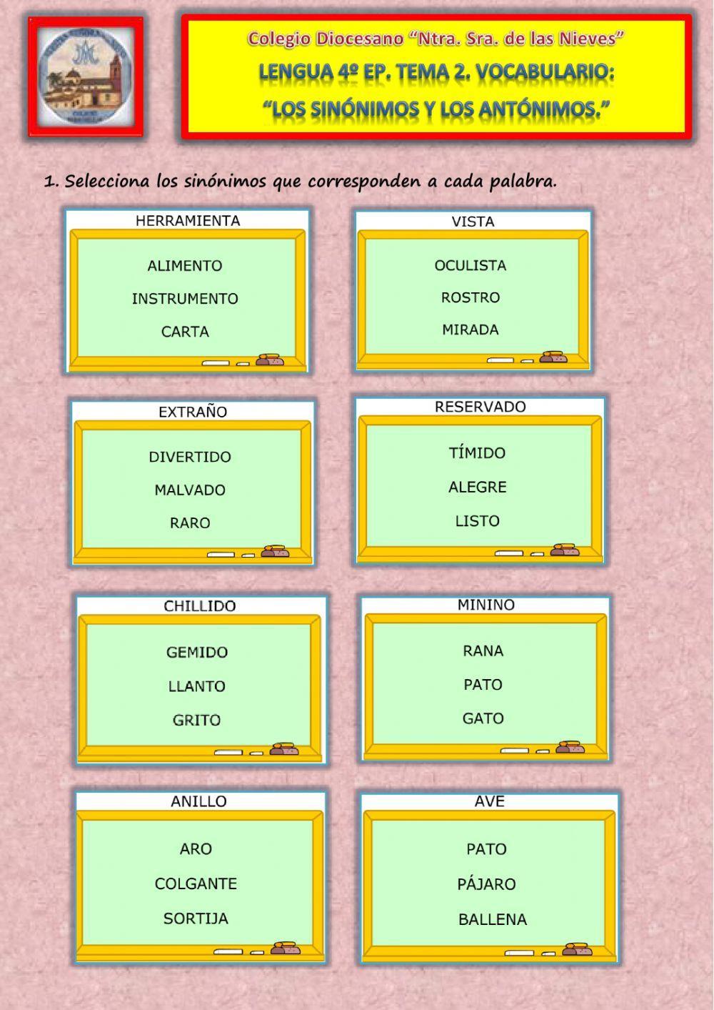 Tema 2. Vocabulario. Los sinónimos y los antónimos.
