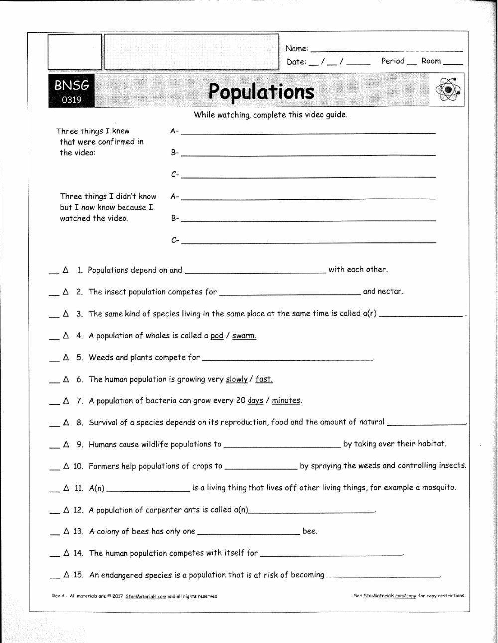 Bill Nye Video: Populations online exercise for Live Worksheets