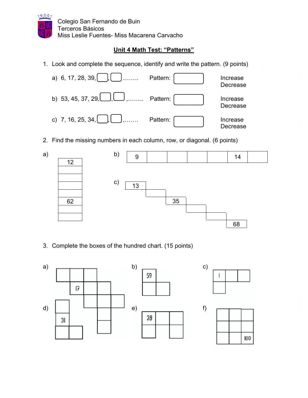 Math Test Unit 4 worksheet | Live Worksheets