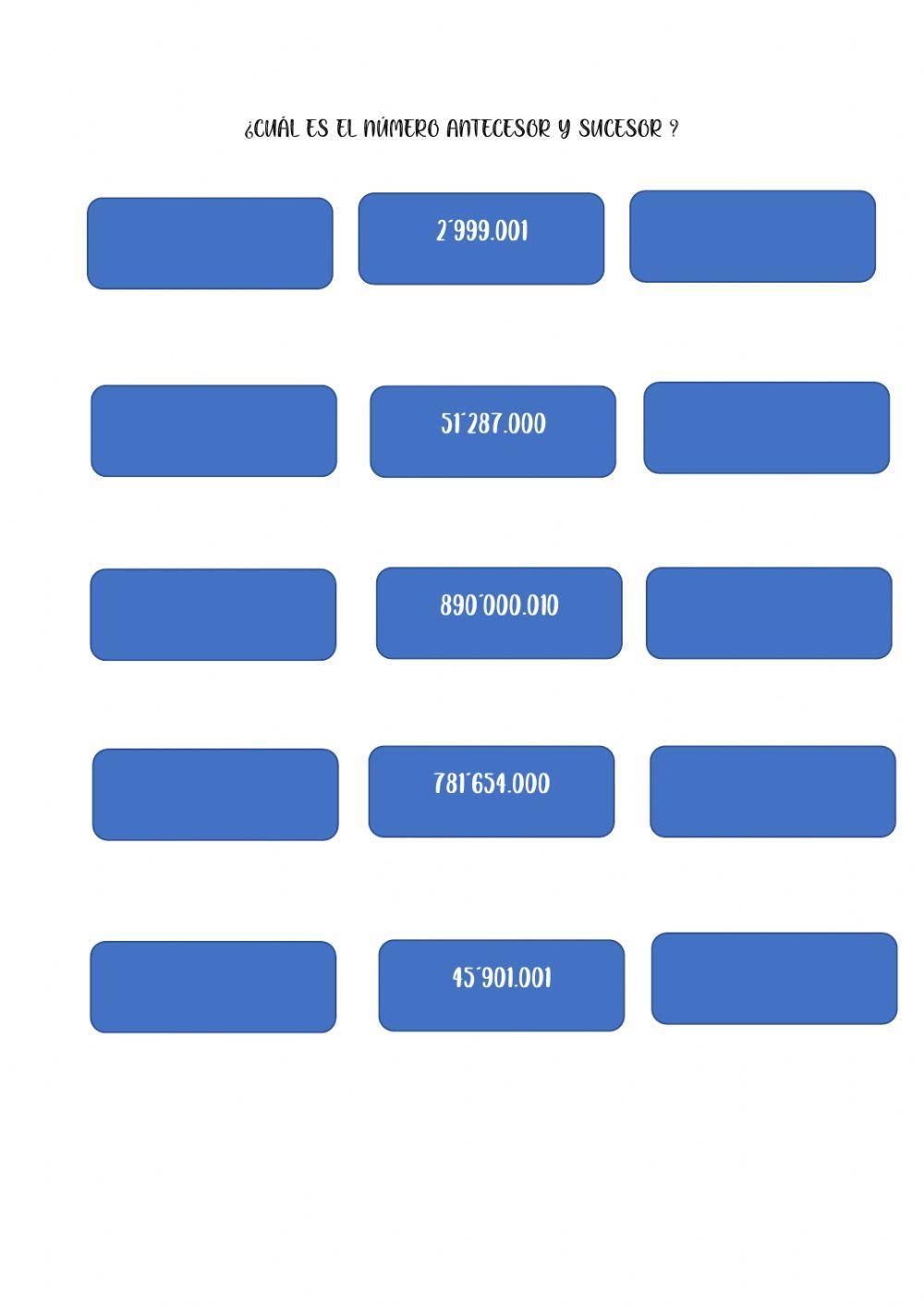 Antecesor y sucesor de números naturales