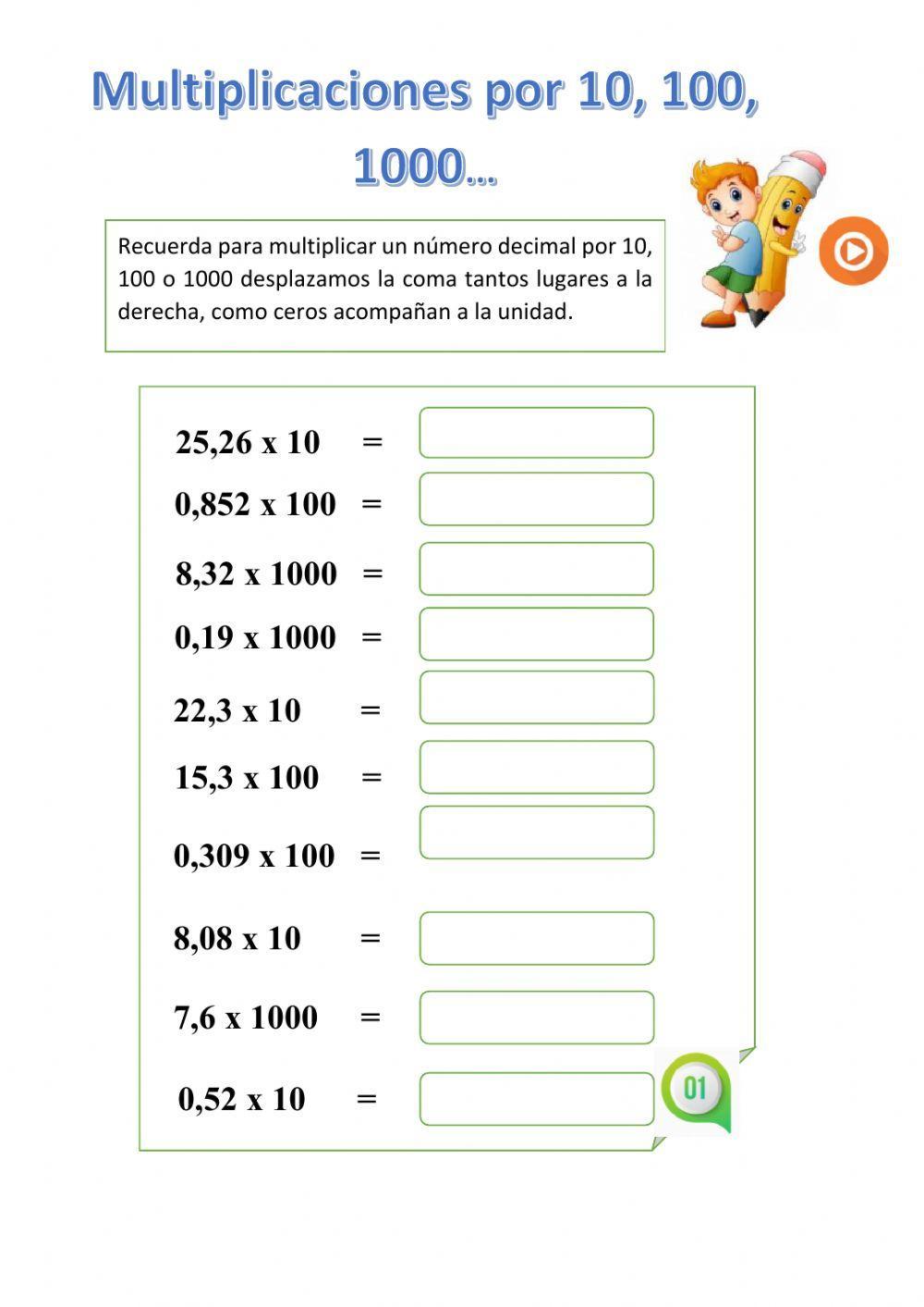 Multiplicaciones por 10, 100, 1000 Multiplicaciones por 10, 100, 1000