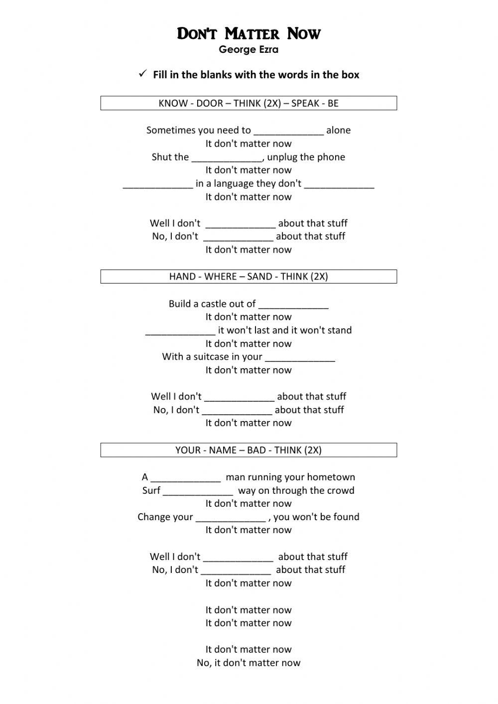 Don't Matter Now (George Ezra)