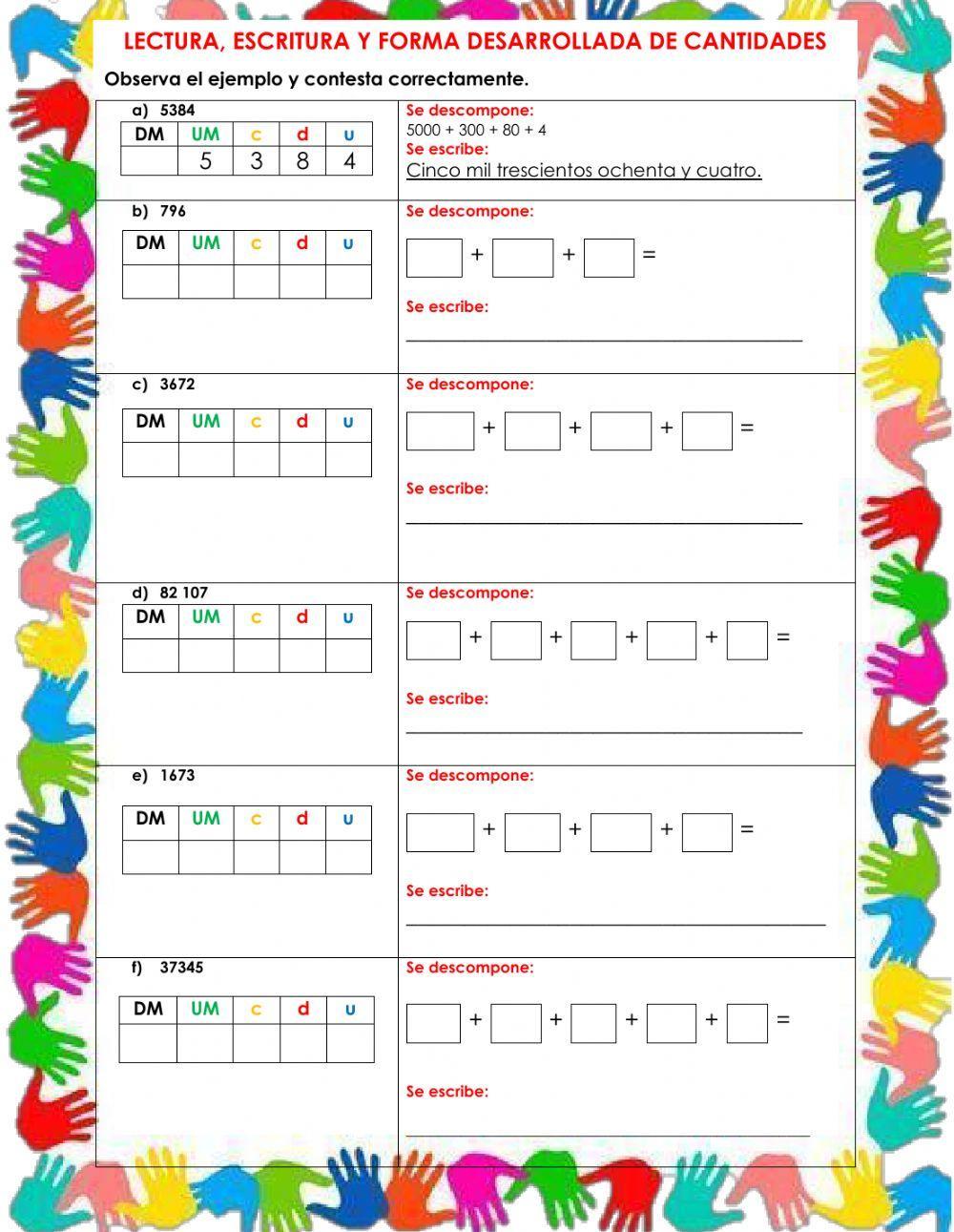 Lectura, escritura y notacion desarrollada de cantidades