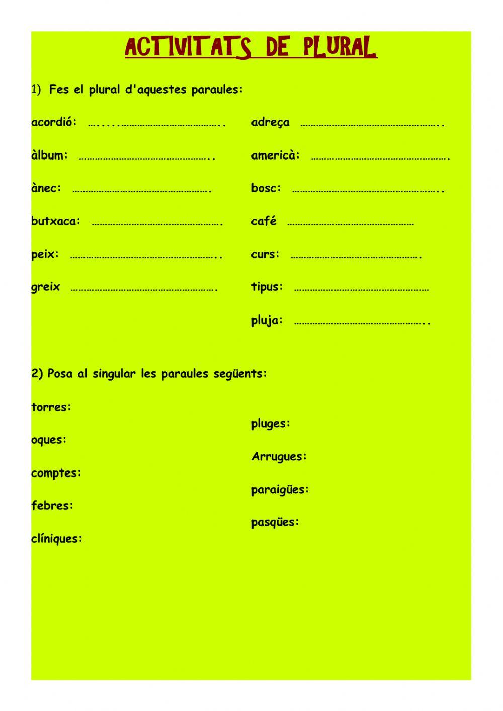 Activitats de plural