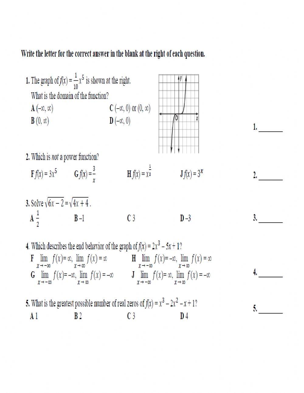 Polynomial functions interactive worksheet | Live Worksheets
