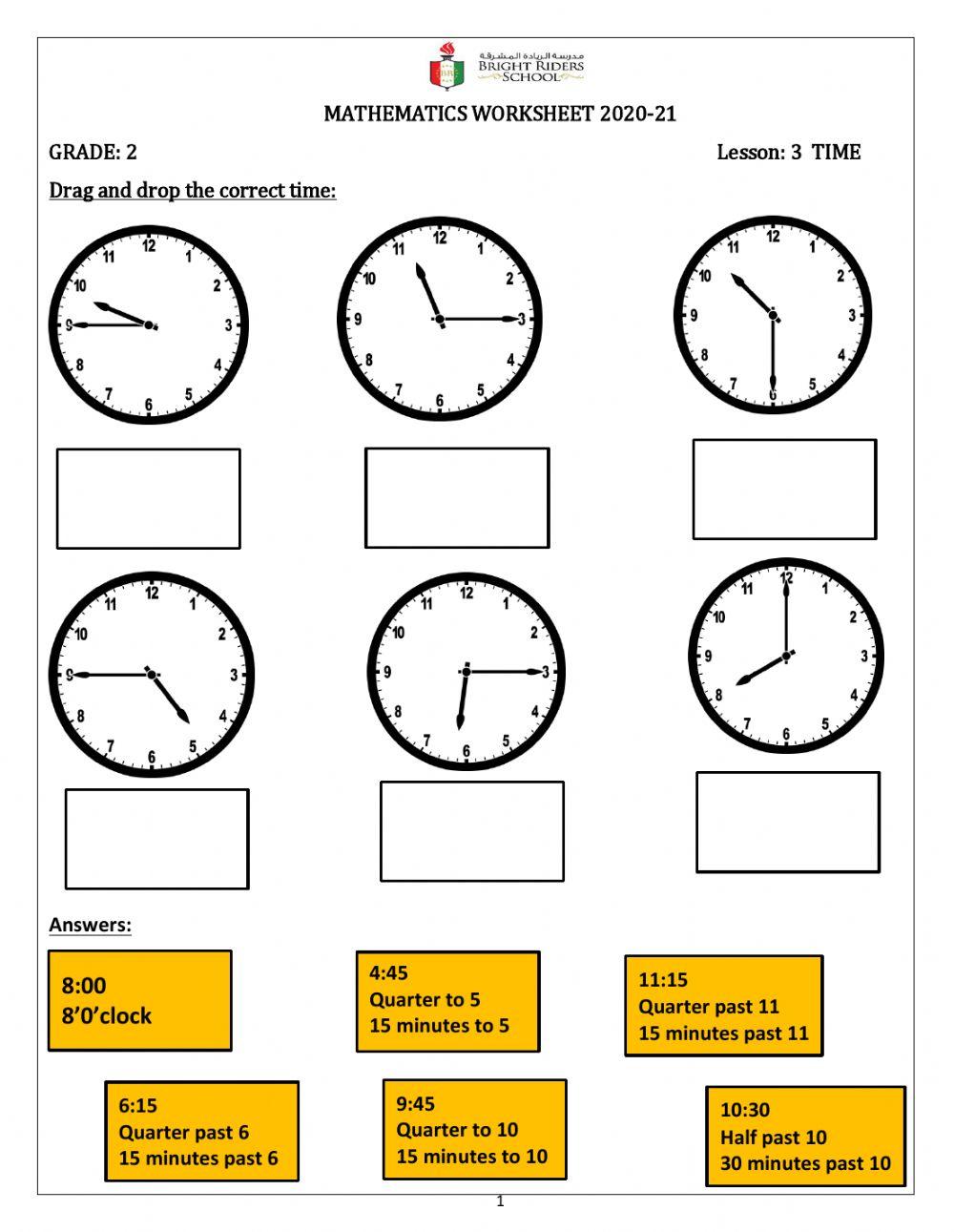 4323658 | Math - Grade 2 - Time workhseet | Seema