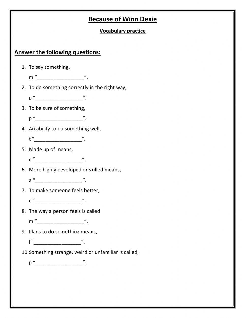 Because of Winn Dexie .. Vocab revision 1