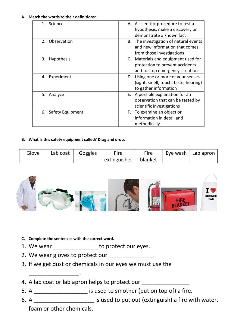 Lab Safety Equipment Worksheet