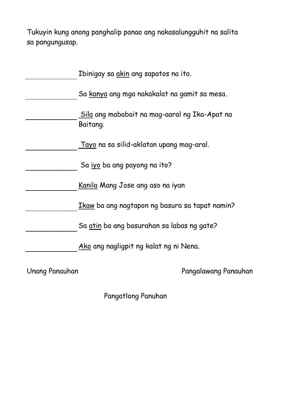 Filipino - Panghalip Panao Filipino - Panghalip Panao
