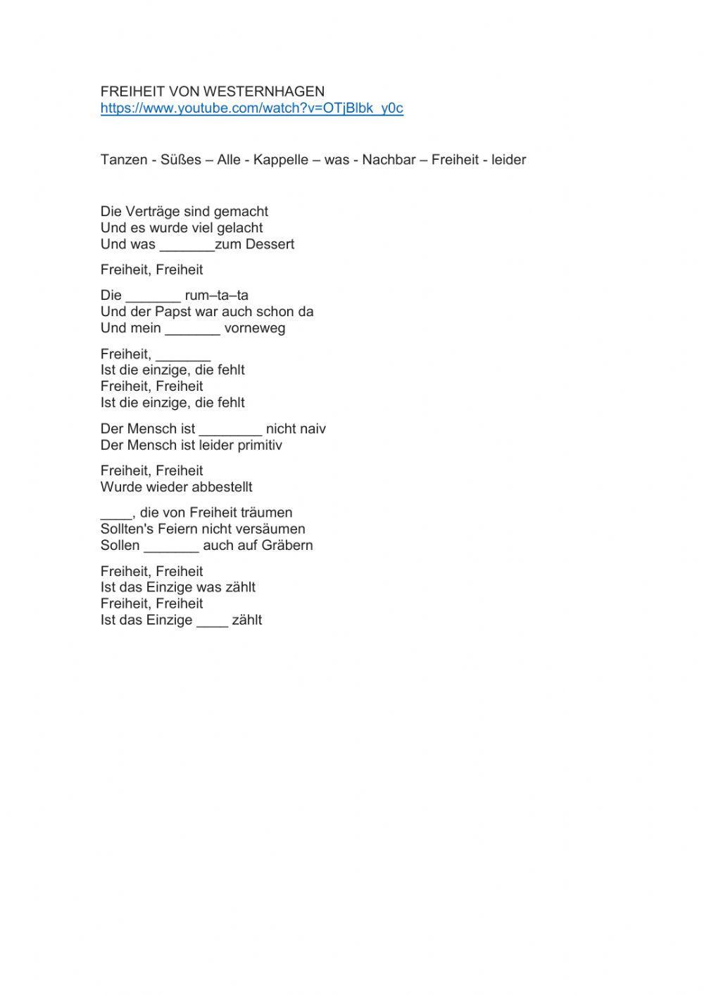 Lied Freiheit von Westernhagen