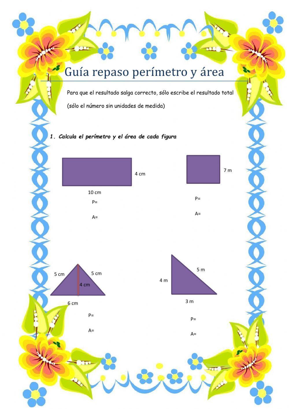 Guia área y perímetro cuadrado, triángulo y rectángulo