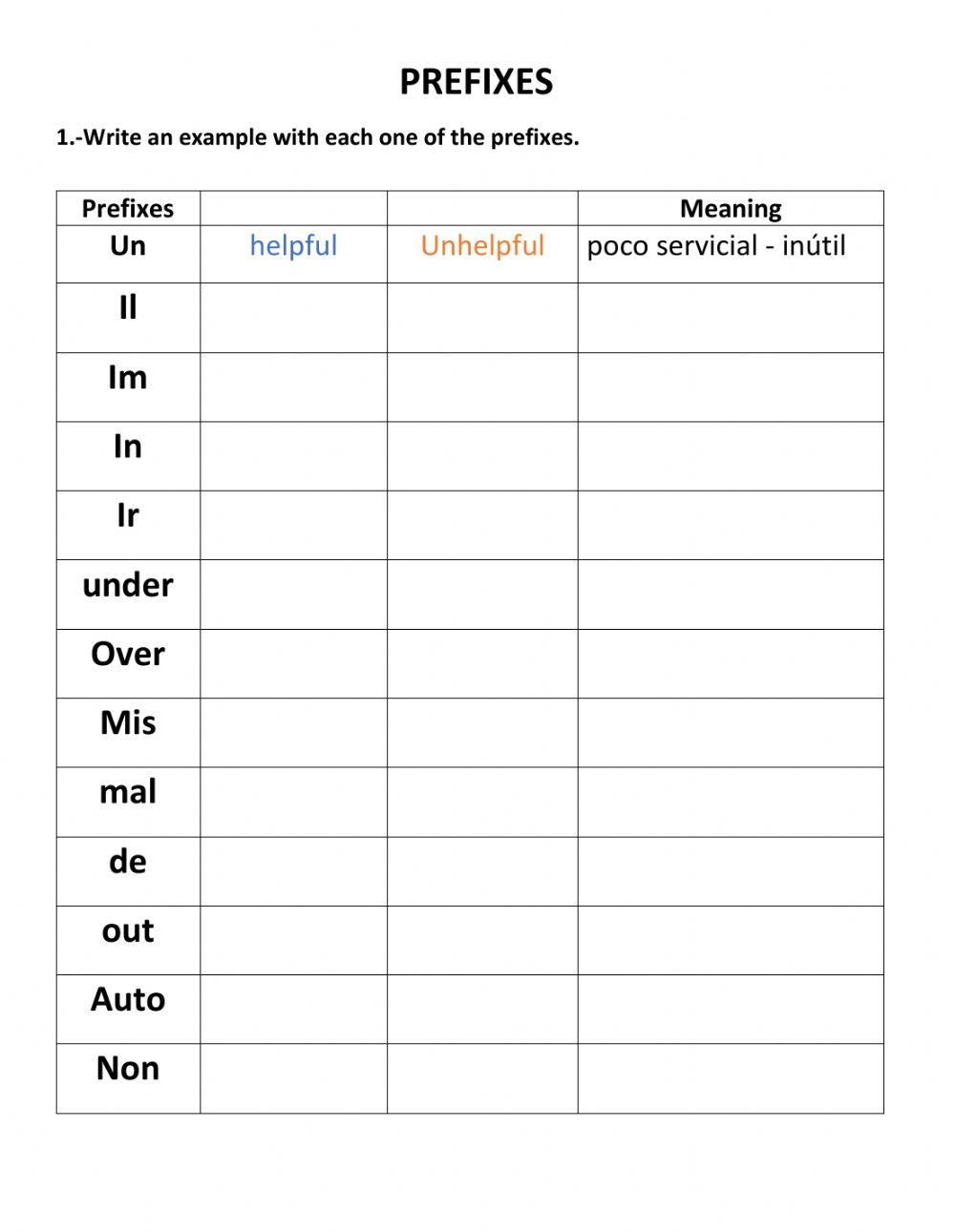 Prefixes online exercise for Elemental | Live Worksheets