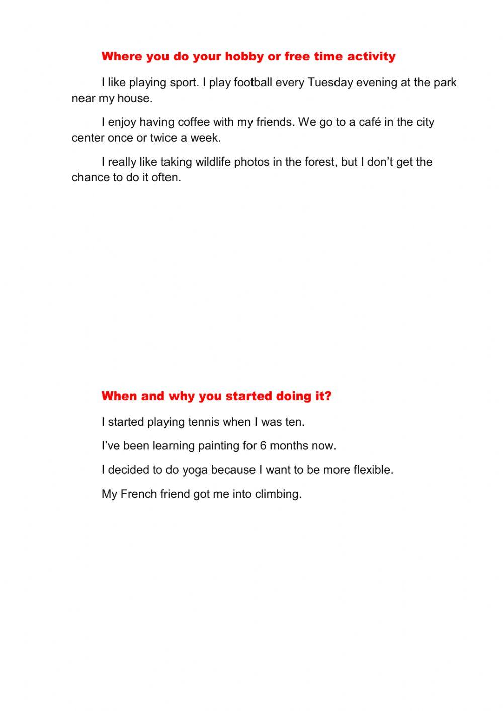 Free time. Hobbies worksheet | Live Worksheets