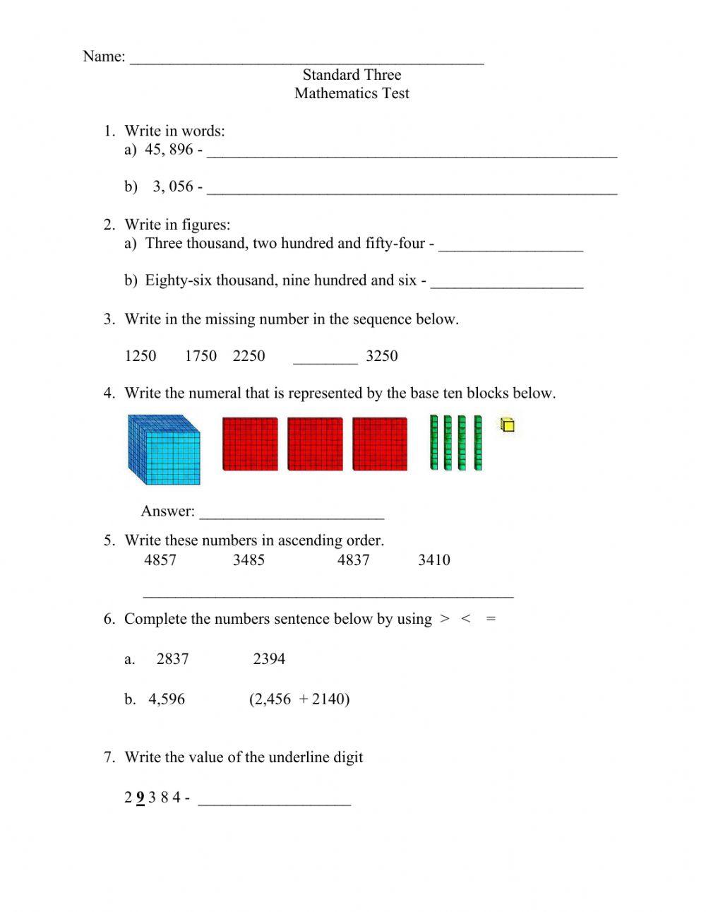 Mathematics online activity for Grade 3 | Live Worksheets