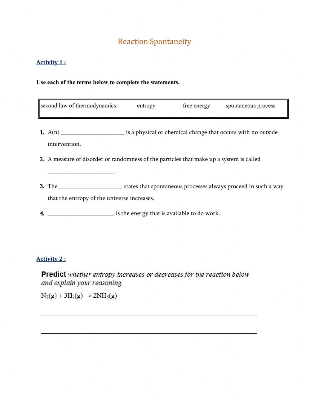 Spontaneoius reaction