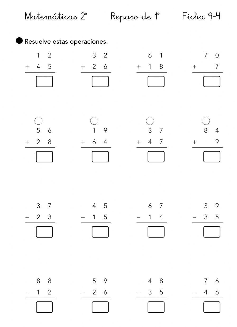 Sumas con y sin llevada-restas