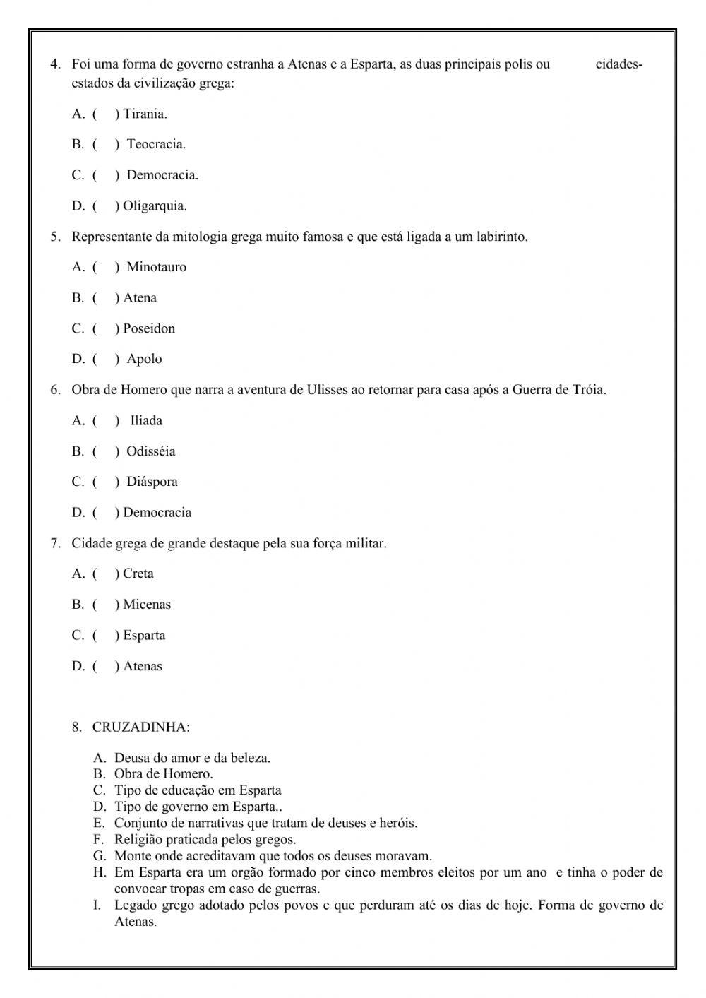 6 SÉRIE - cap 10 - a grecia antiga - atividades complementares (1), PDF, Esparta
