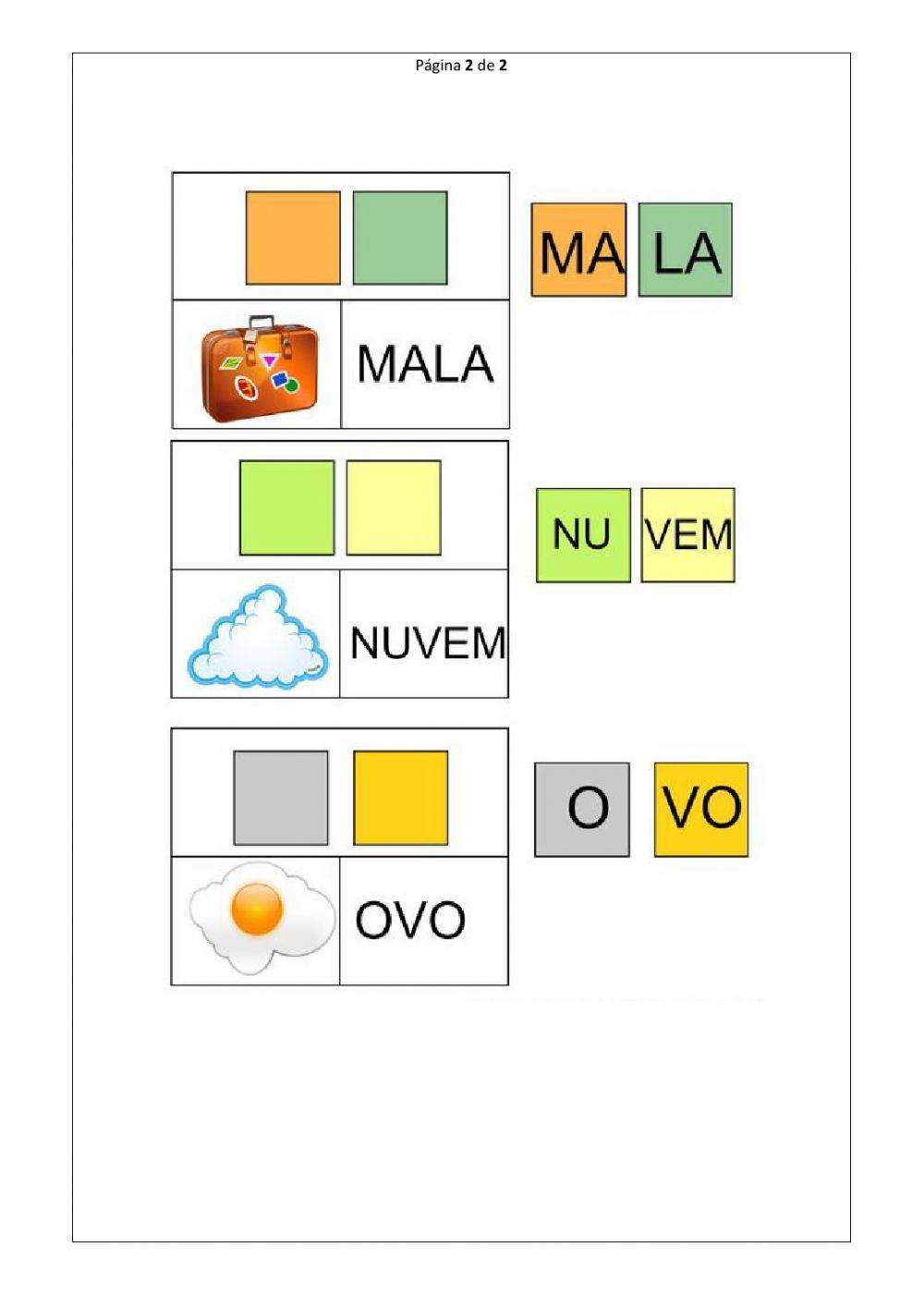 Silabas coloridas para formar palavras
