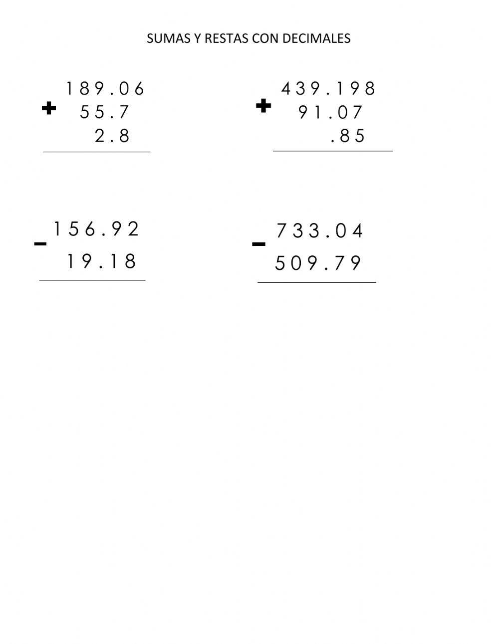 Suma y resta de números decimales