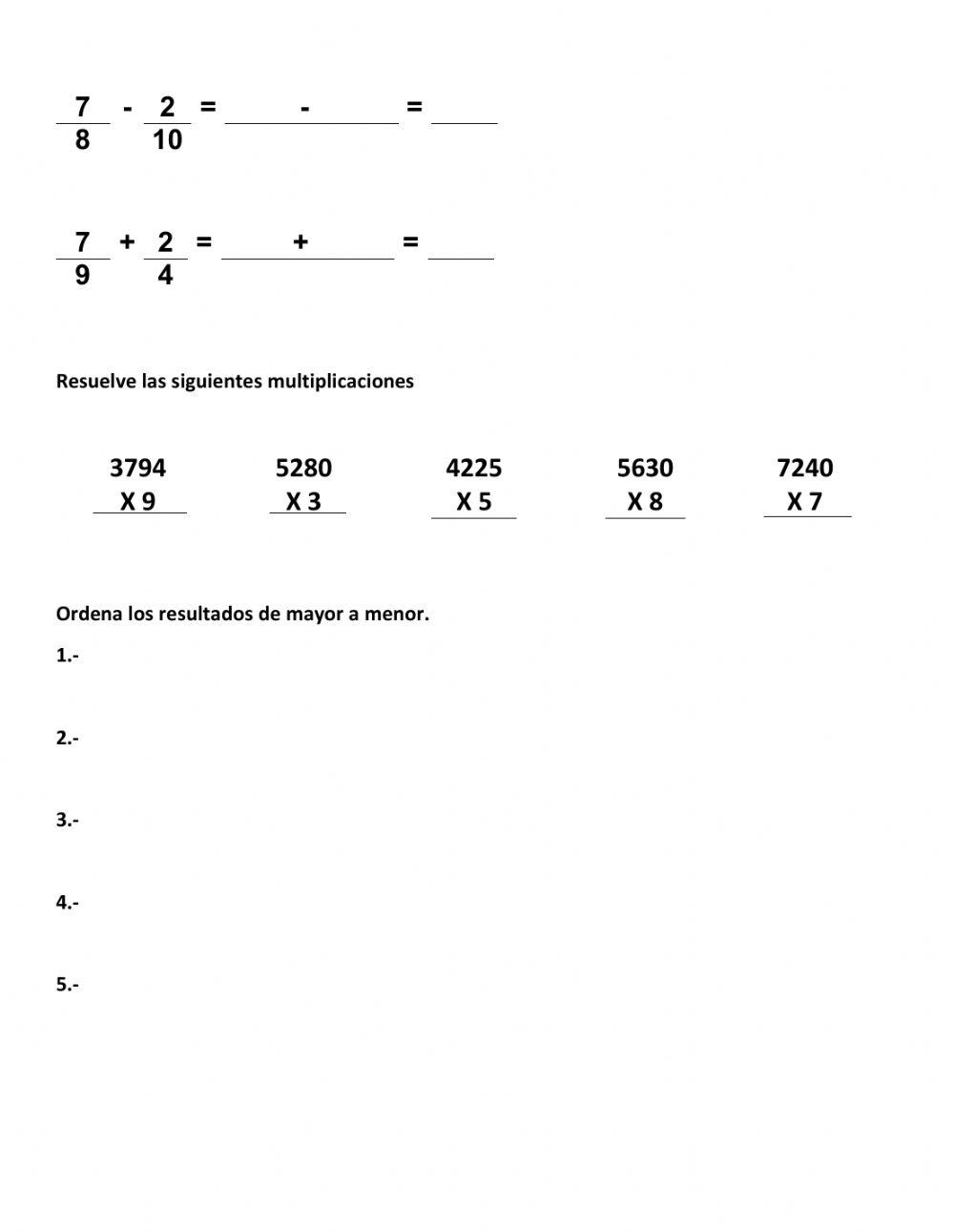 Ejercicio fracciones mayor y menor