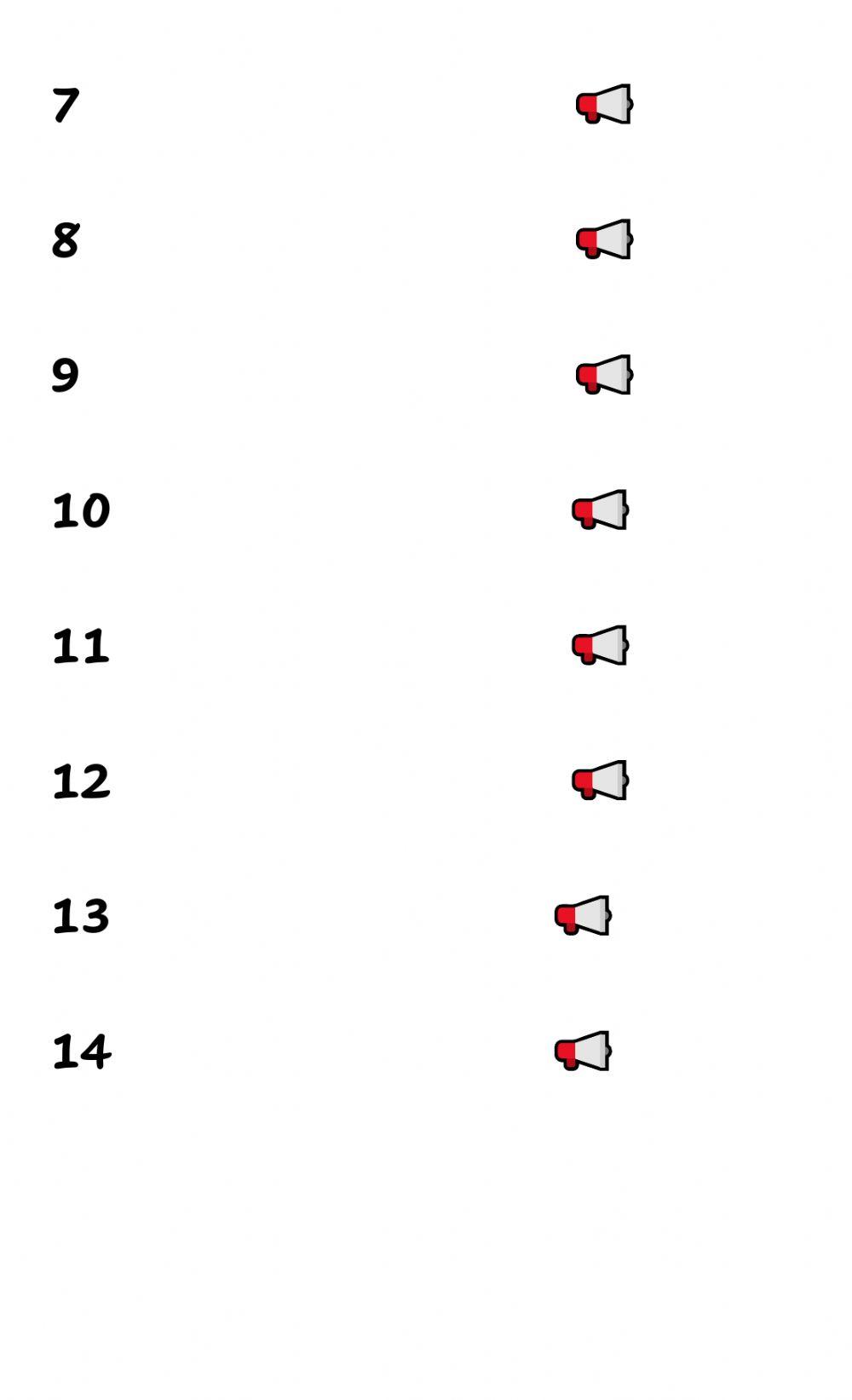 Los números del 1 al 14