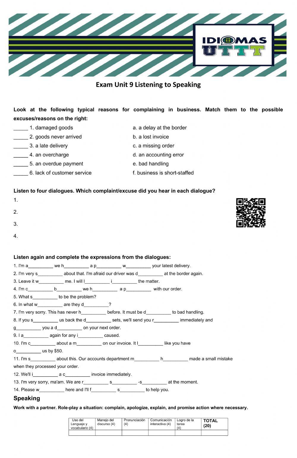 Exam Unit 9 Listening