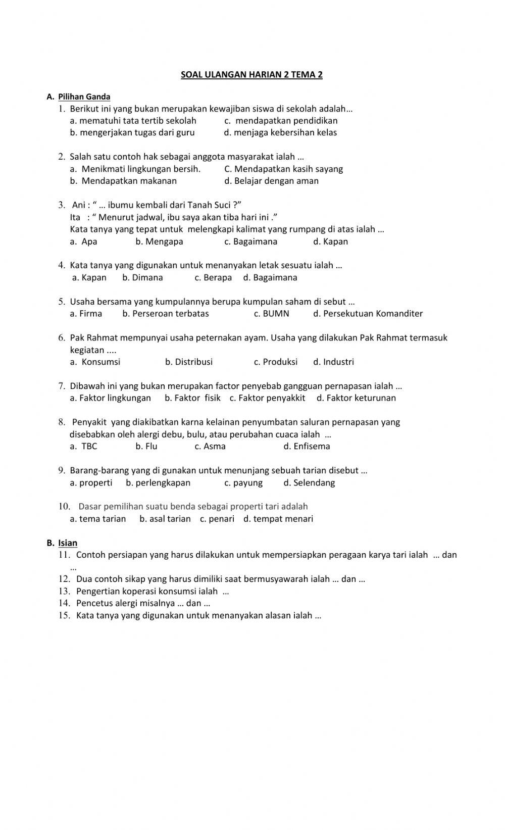 Penilaian harian tema 2