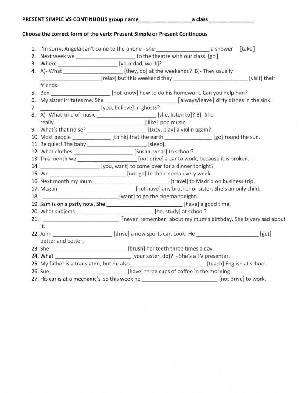 Present Simple vs Present Continuous
