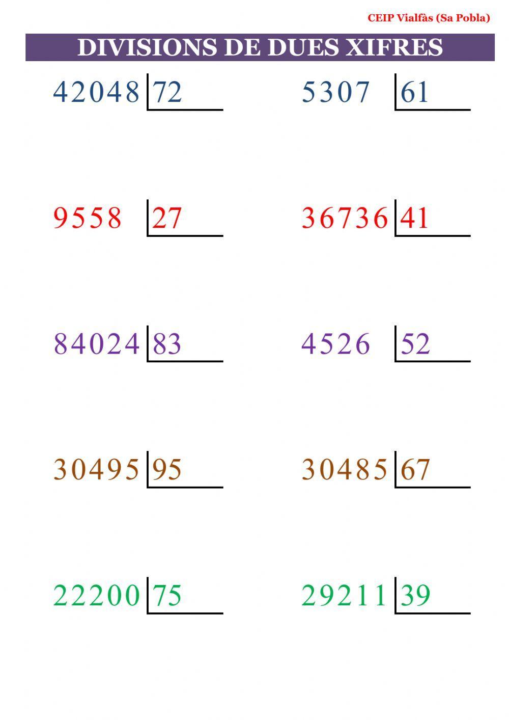 Divisions amb dues xifres